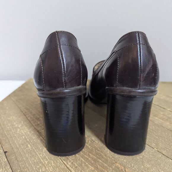 Vintage Brown Leather Loafers – Made in Italy – Size 38 (US 7.5) – 3” Block Heel - Picture 9 of 9